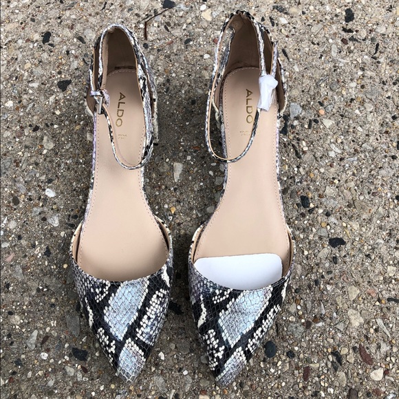 Aldo Snake Print Pointed Toe Block Heel Flats - Picture 1 of 8